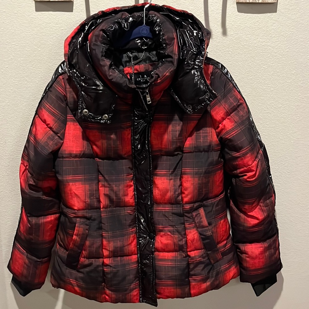 NWT Red and Black Plaid vegan Jacket. Size XL